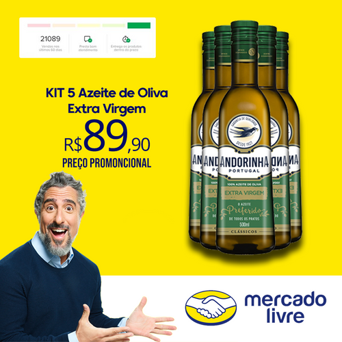 Imagem 1 de 1 de Kit 5 Azeite de Oliva Extra Virgem Português Andorinha Clássicos Vidro 500ml