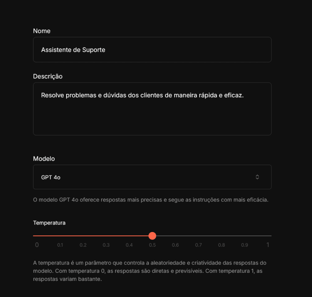 Dashboard de criação de Agentes