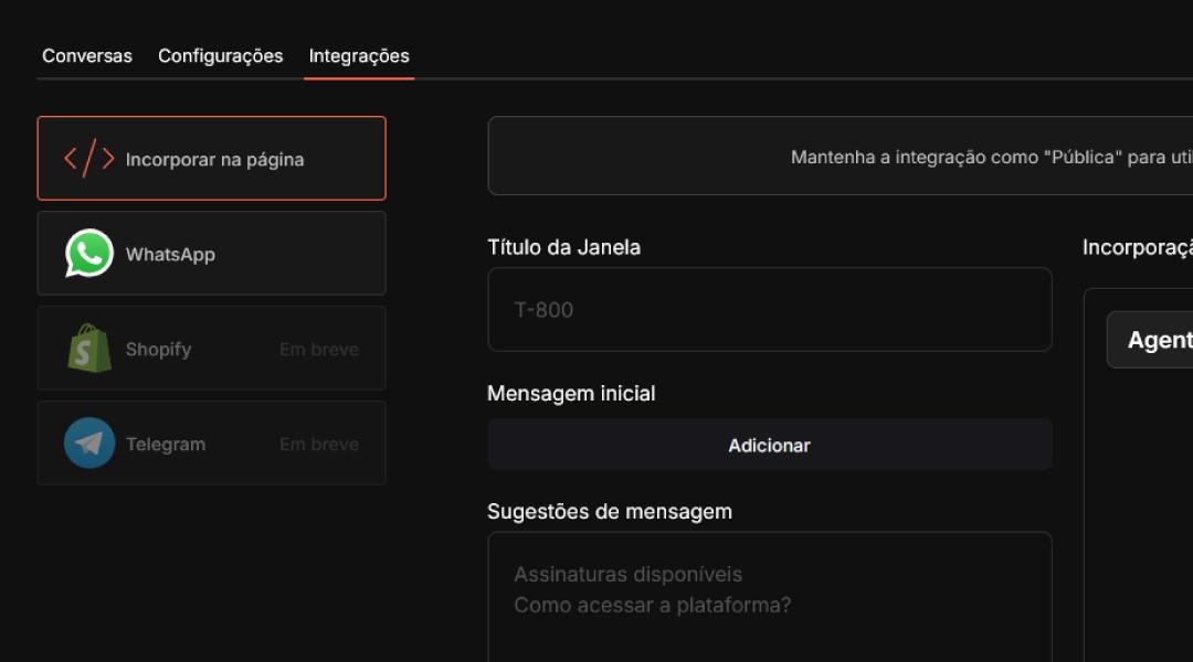 Dashboard de integração dos Agentes