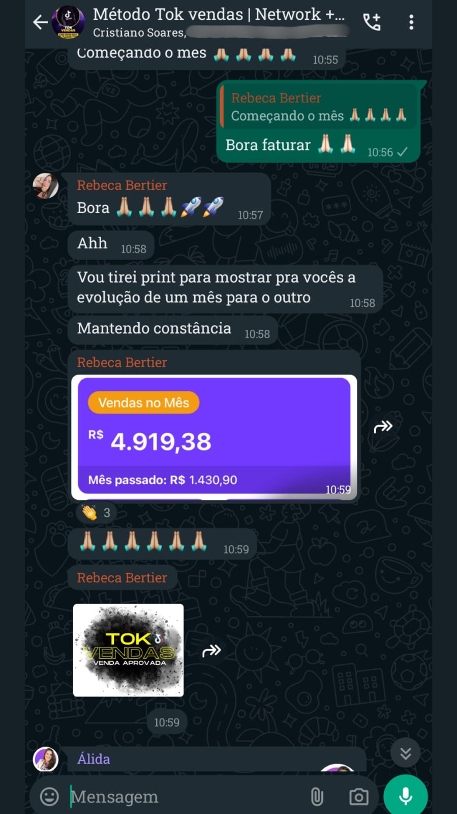Resultado do aluno aplicando a técnica de venda 100% orgânica de venda no TikTok