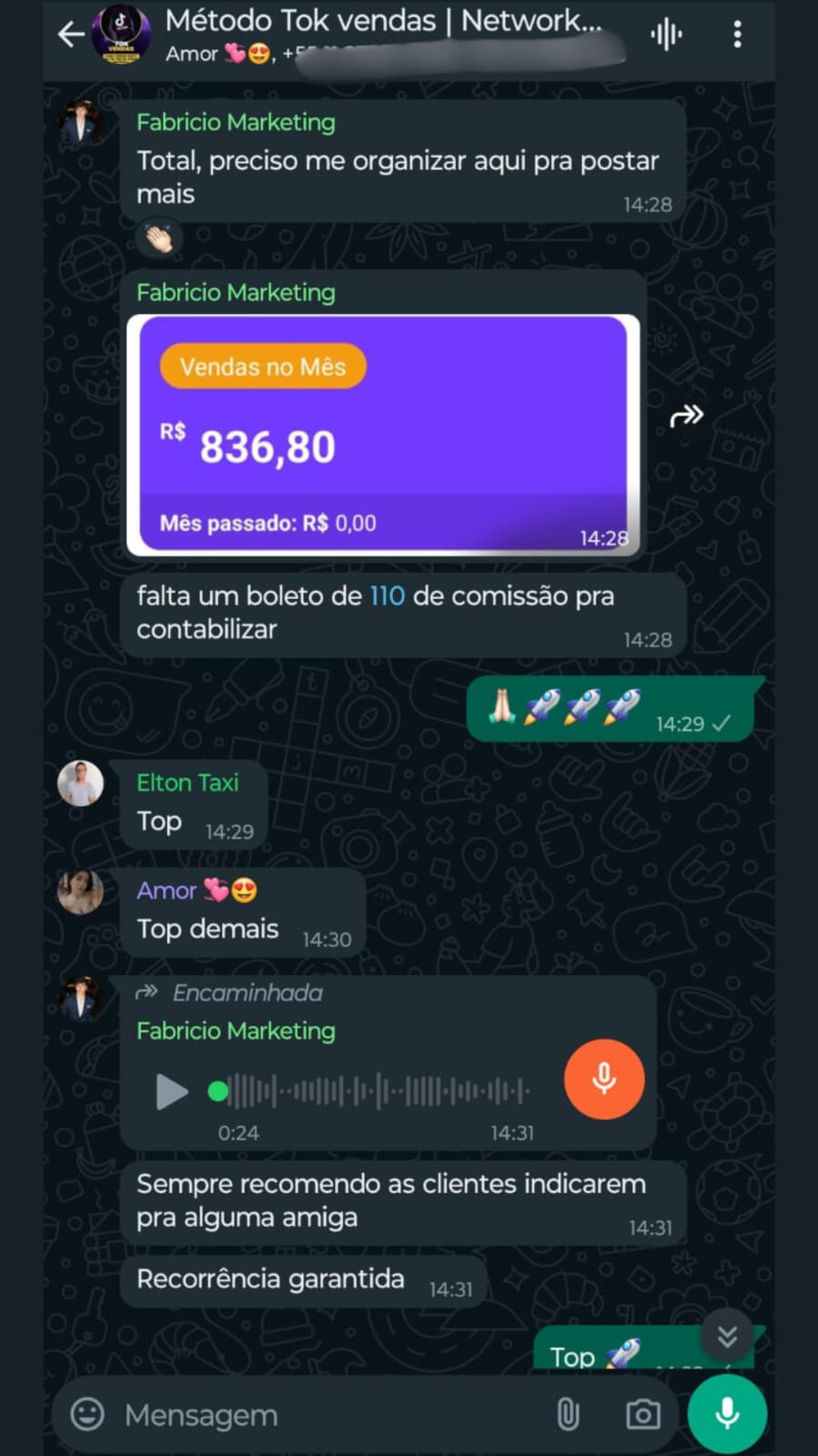 Resultado do aluno aplicando a técnica de venda 100% orgânica de venda no TikTok